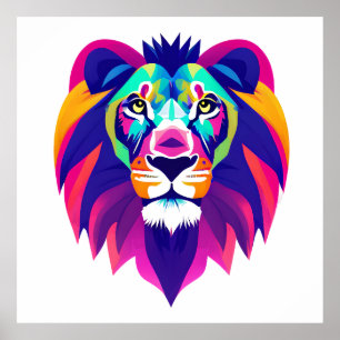 Colourful Geometrical Lion Head Poster