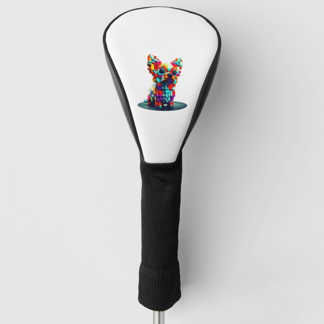 Colourful Geometry 3D Chihuahua in Modern Style  Golf Head Cover (Front)