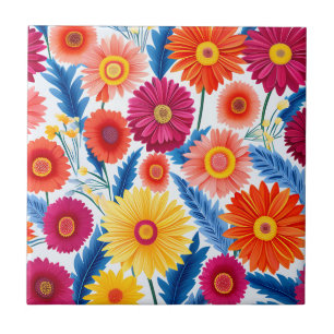 Colourful Gerbera Daisies Floral Tile