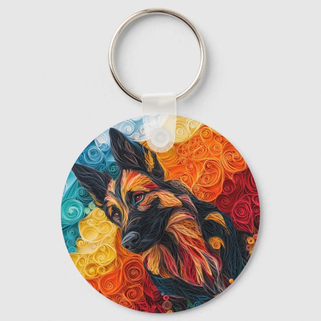 Colourful German Shepherd Dog Portrait Keychain (Front)
