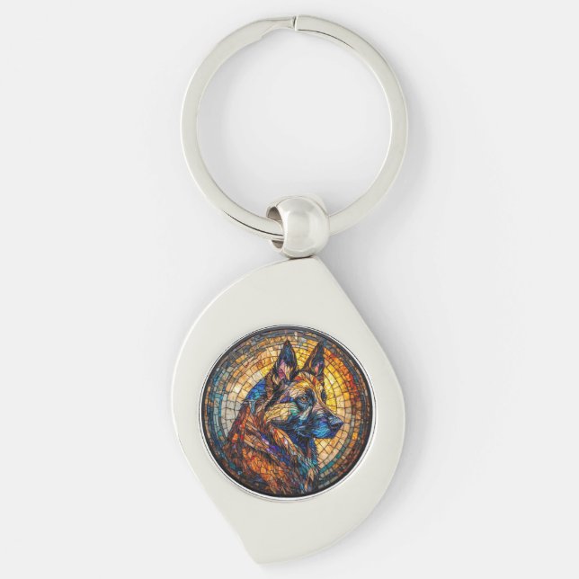 Colourful German Shepherd Portrait Keychain (Front)