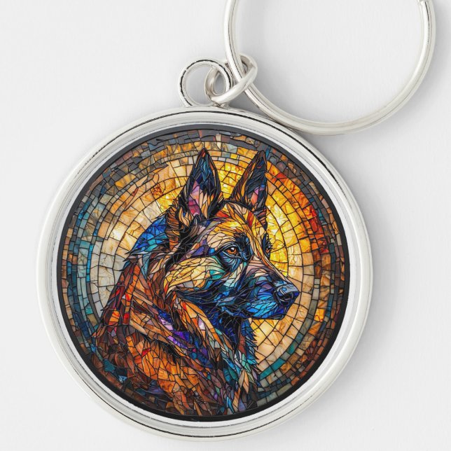 Colourful German Shepherd Portrait Keychain (Front)