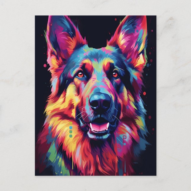 Colourful German  Shepherd Postcard (Front)