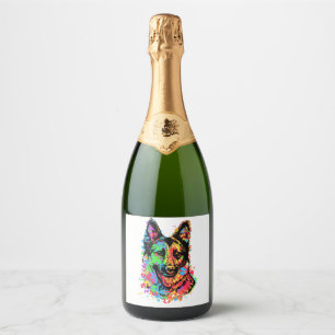 Colourful German Shepherd  Sparkling Wine Label