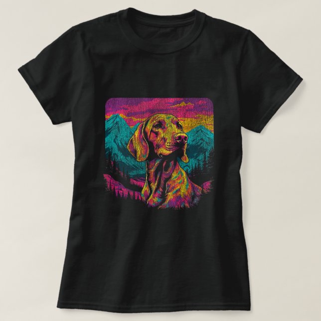 Colourful German Shorthaired Pointer 80s Retro Sty T-Shirt (Design Front)