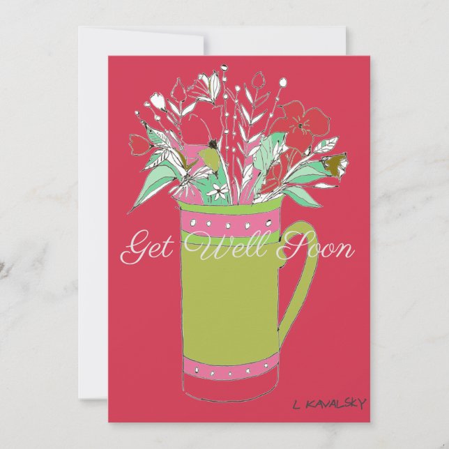 Colourful Get Well Flowers In A Mug Card (Front)