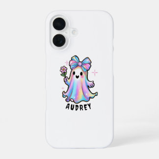 Colourful Ghost Design with Bow and Flower iPhone 16 Case