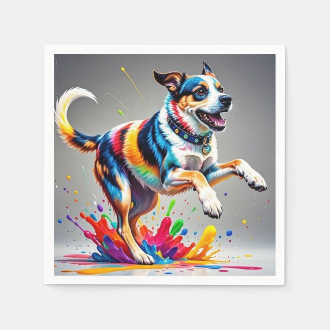 Colourful giant happy playful funny dog,  napkin (Front)