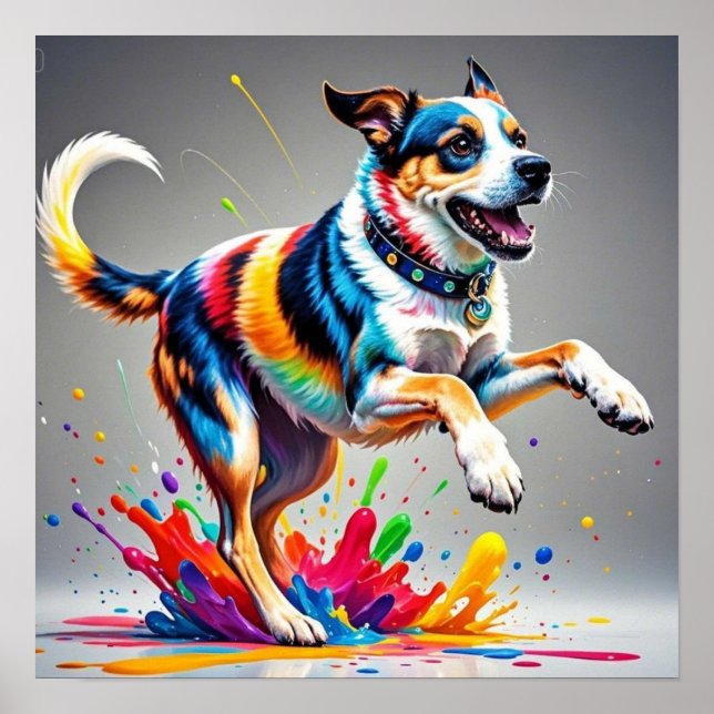 Colourful giant happy playful funny dog,  poster (Front)