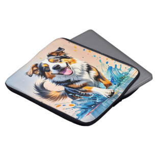 Colourful giant happy playful funny dog, splash laptop sleeve