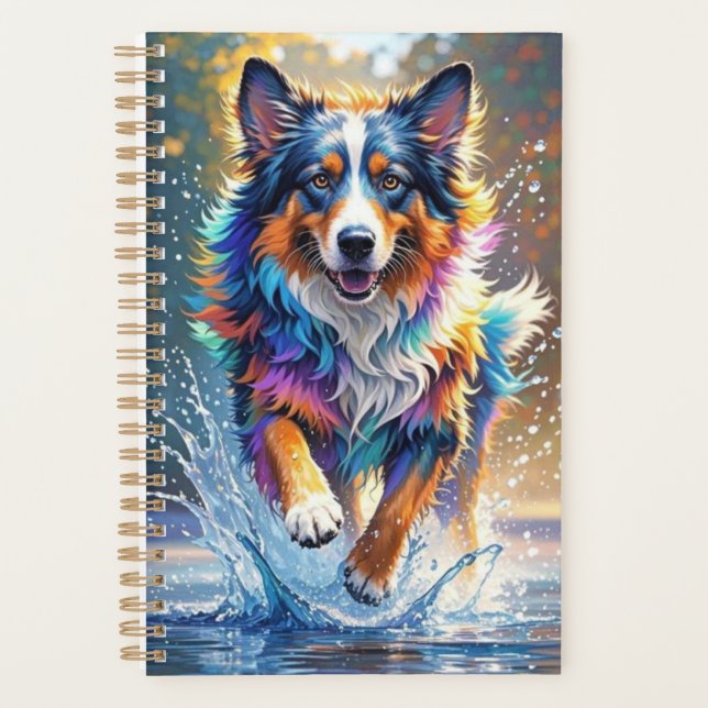 Colourful giant happy playful funny dog, splash planner (Front)