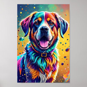 Colourful giant happy playful funny dog, splash poster