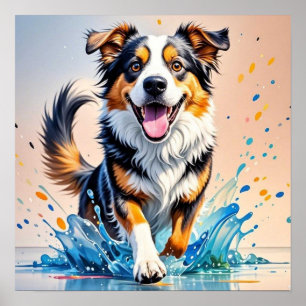 Colourful giant happy playful funny dog, splash poster