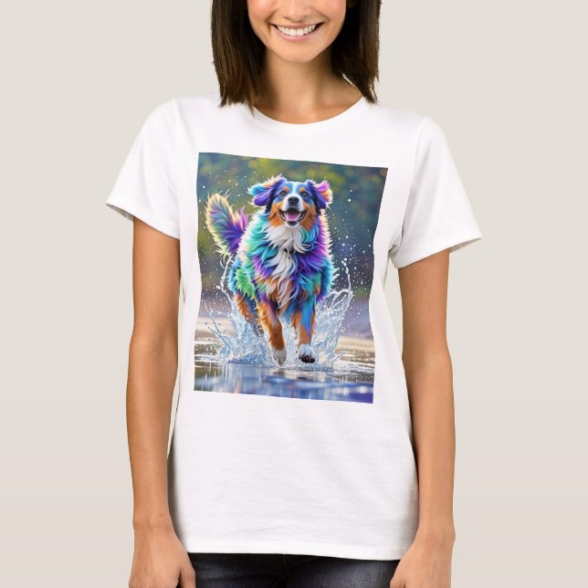 Colourful giant happy playful funny dog, splash T-Shirt (Front)