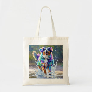 Colourful giant happy playful funny dog, splash tote bag