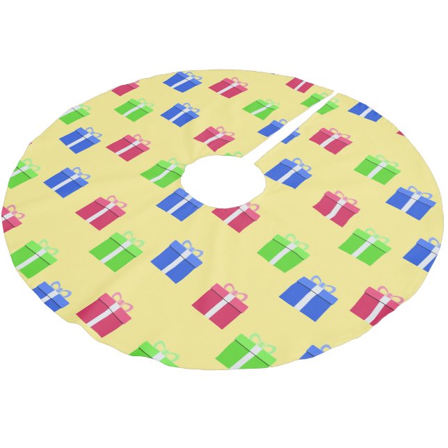 Colourful gift boxes brushed polyester tree skirt (Angled)