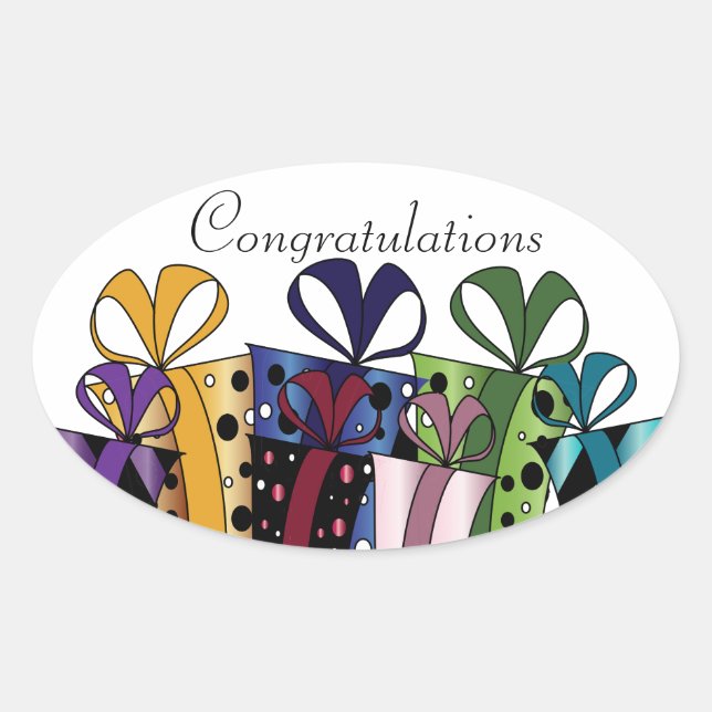 Colourful Gift Presents | Customize Oval Sticker (Front)