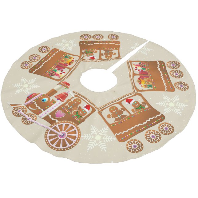 Colourful Gingerbread Christmas Train Cartoon Brushed Polyester Tree Skirt (Angled)
