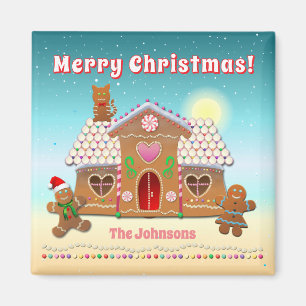 Colourful Gingerbread House With A Cat On The Roof Magnet