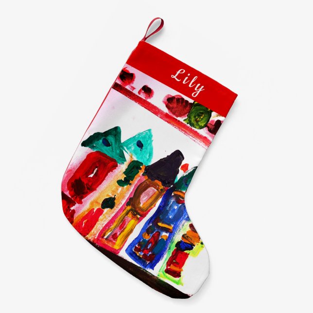 Colourful Gingerbread Houses Personalized Small Christmas Stocking (Front (Hanging))