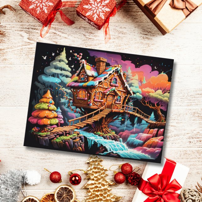 Colourful gingerbread treehouse christmas holiday postcard (Creator Uploaded)