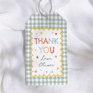 Colourful Gingham Pattern 1st Birthday Thank You Gift Tags