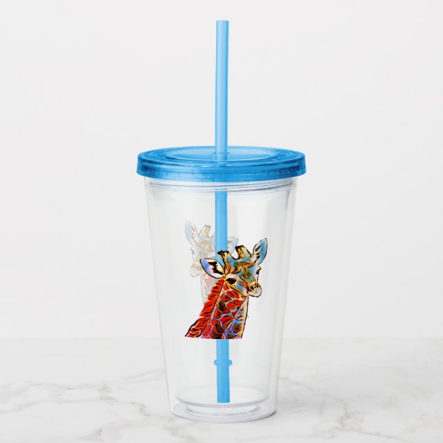 Colourful giraffe acrylic tumbler (Front)