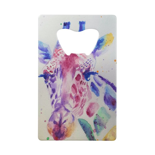 Colourful Giraffe Animal Watercolour Art Design Credit Card Bottle Opener (Front)
