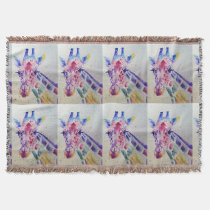 Colourful Giraffe animal Watercolour Art Throw Rug Blanket