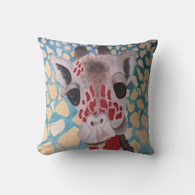 Colourful Giraffe Design Throw Pillow (Front)