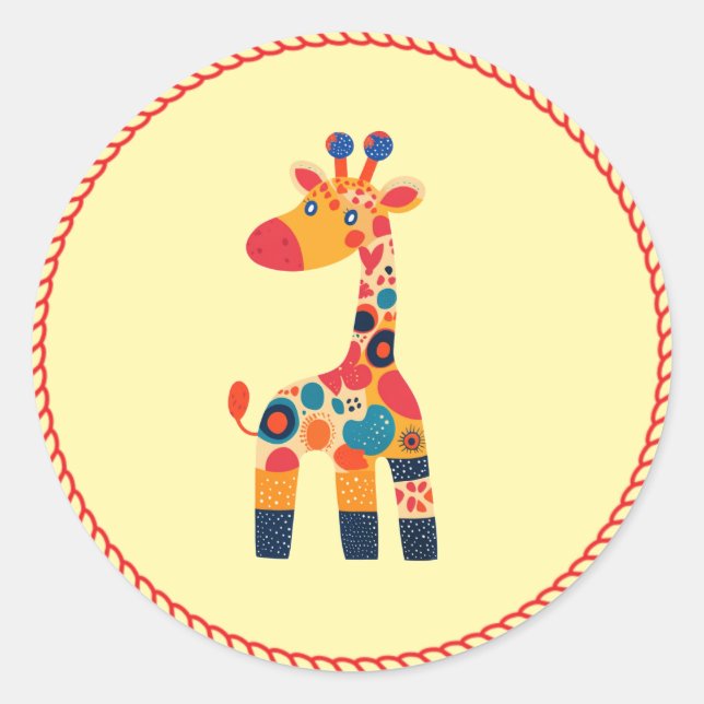 Colourful Giraffe for Kids Classic Round Sticker (Front)