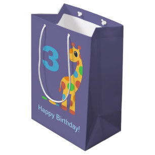 Colourful Giraffe Happy Birthday Custom Age Purple Medium Gift Bag