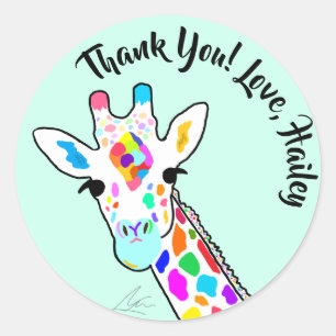 Colourful Giraffe Modern Art Mint Classic Round Sticker