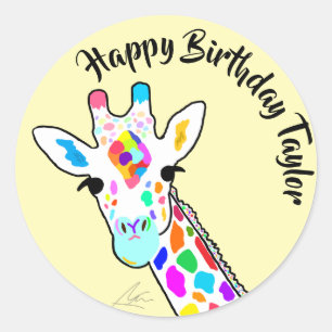 Colourful Giraffe Modern Art Yellow Classic Round Sticker