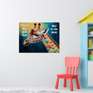 Colourful Giraffe on Blue for Young Animal Lovers Poster