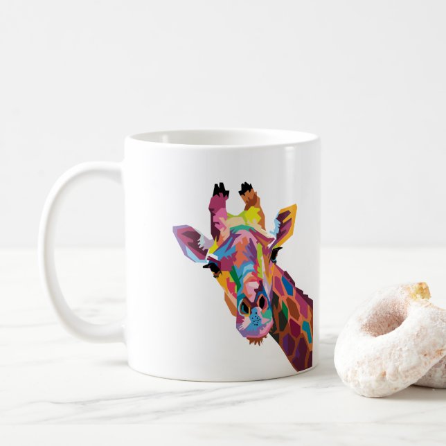 Colourful Giraffe Pop Art Coffee Mug (With Donut)