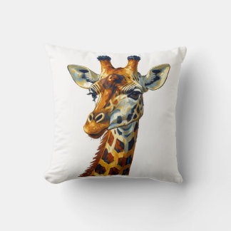 Colourful Giraffe Portrait Oil Painting Art Throw Pillow