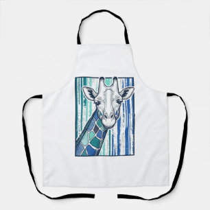 Colourful Giraffe Portrait Vintage Engraving Vecto Apron