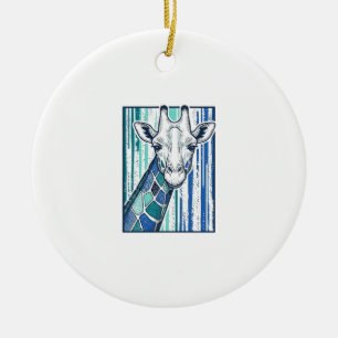 Colourful Giraffe Portrait Vintage Engraving Vecto Ceramic Ornament