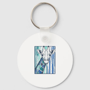 Colourful Giraffe Portrait Vintage Engraving Vecto Keychain