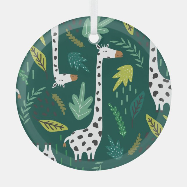 Colourful Giraffes: Decorative Animal Pattern. Glass Ornament (Front)