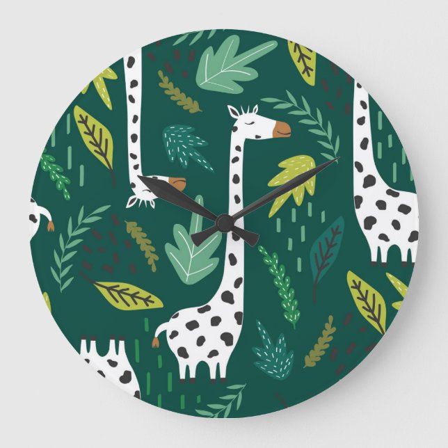 Colourful Giraffes: Decorative Animal Pattern. Large Clock (Front)