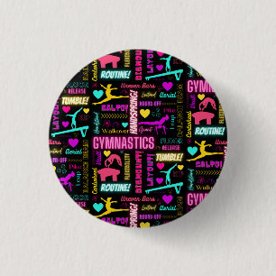 Colourful Girls Gymnastics Glossary Typography   1 Inch Round Button
