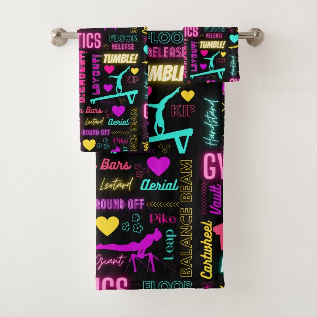 Colourful Girls Gymnastics Glossary Typography   Bath Towel Set (Insitu)