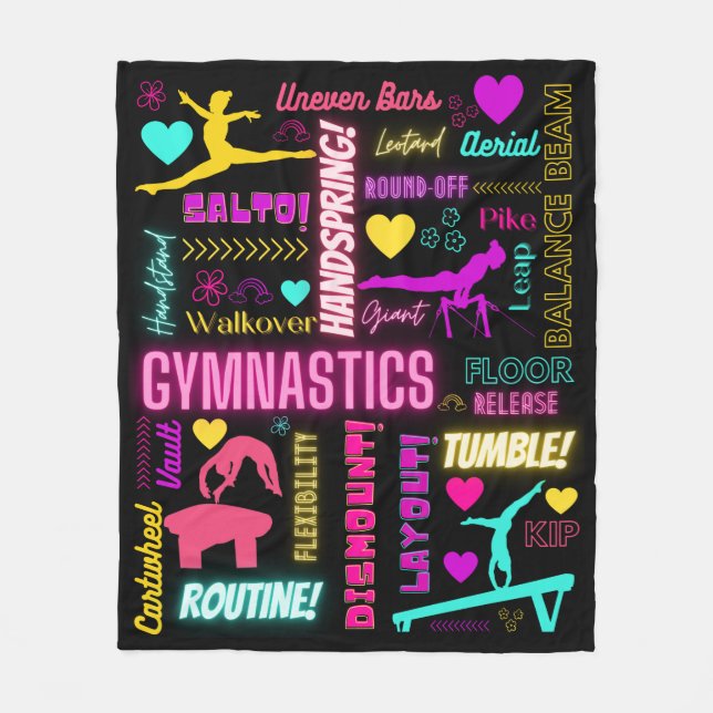Colourful Girls Gymnastics Glossary Typography  Fleece Blanket (Front)