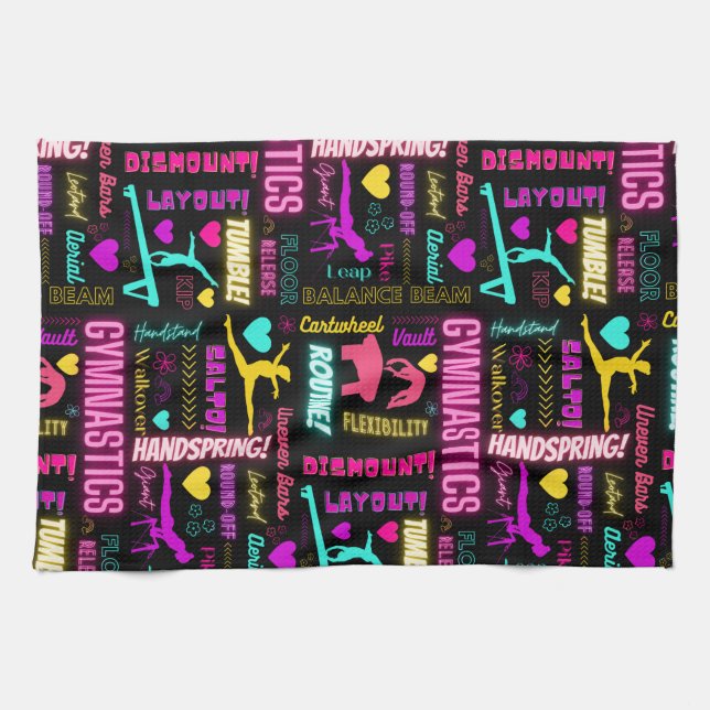 Colourful Girls Gymnastics Glossary Typography   Kitchen Towel (Horizontal)