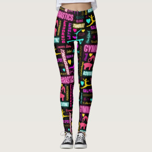Colourful Girls Gymnastics Glossary Typography Leggings