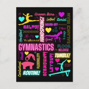 Colourful Girls Gymnastics Glossary Typography Postcard