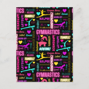 Colourful Girls Gymnastics Glossary Typography Postcard