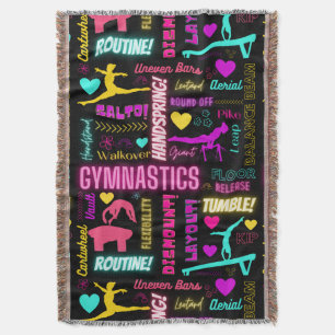 Colourful Girls Gymnastics Glossary Typography Throw Blanket